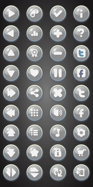 Набір круглих ігрових кнопок у мультиплікаційному стилі
 - Вектор, зображення