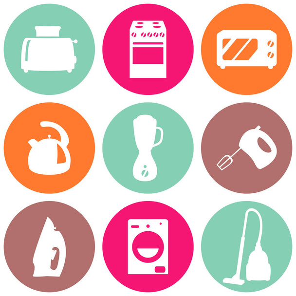 Vector set of household appliances design flat icons - Vector, Image