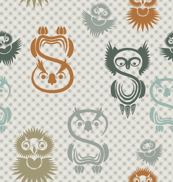 Seamless pattern with various owls on a neutral background. - Vector, Image