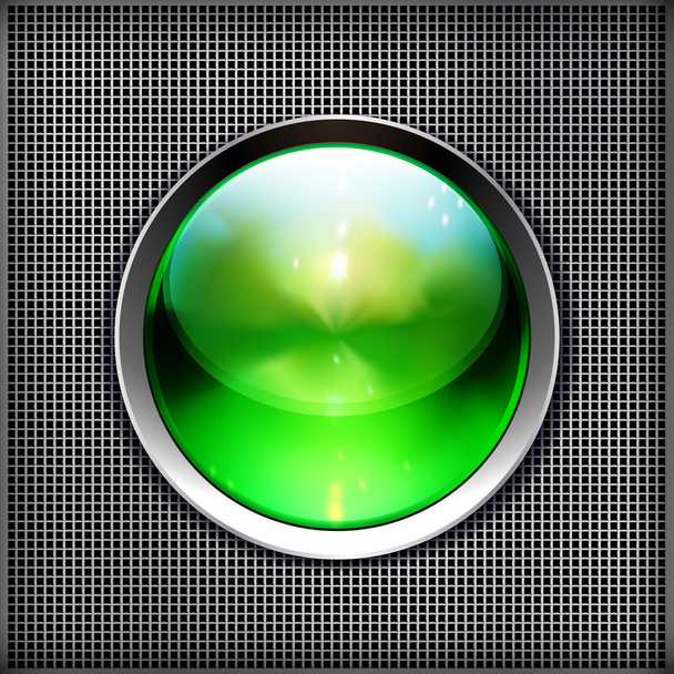 Techno background with glossy button. Metal banner - Vector, afbeelding