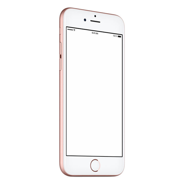 Pink smart phone mock up similar to iPhone slightly CCW rotated with blank screen  - Photo, Image