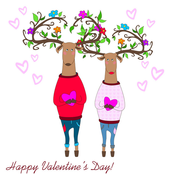 hipster deers falling in love. valentine s day - Vector, Image