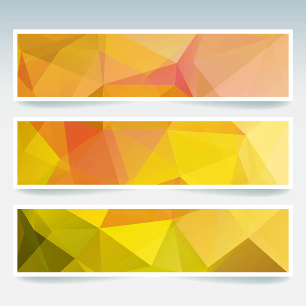 Sada šablon banner s abstraktní pozadí. Moderní vektorové bannery s polygonální pozadím. Barvy žlutá, oranžová, zelená. - Vektor, obrázek