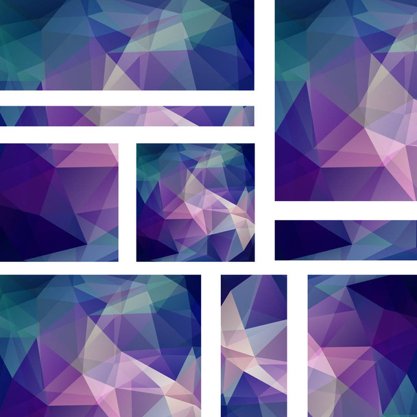 Conjunto de plantillas de banner con fondo abstracto. Banderas vectoriales modernas con fondo poligonal. Azul, púrpura, violeta
. - Vector, imagen
