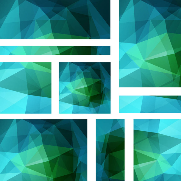 Banner astratto con modelli di business design. Set di striscioni con sfondi a mosaico poligonale. Illustrazione vettoriale triangolare geometrica. Colori verde, blu
. - Vettoriali, immagini