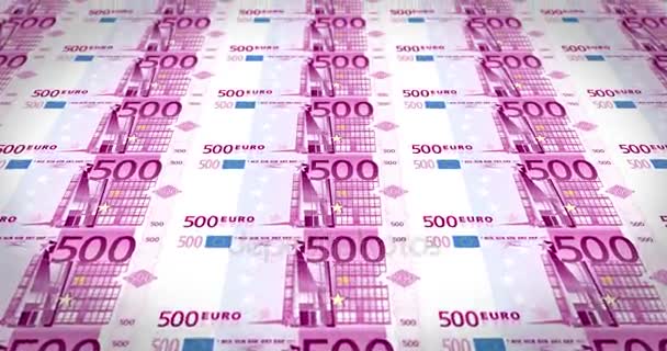 Sheet of five hundred euros banknotes passing on screen, loop - Footage, Video