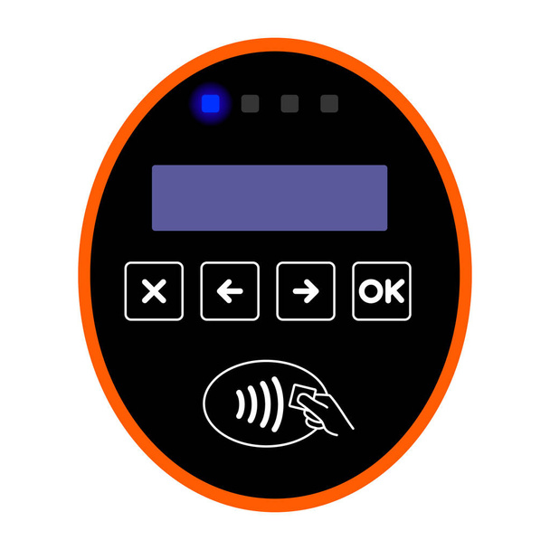 Validator Ευρωπαϊκό εισιτήριο πορτοκαλί, τρόλεϊ, τραμ, τρένο ή λεωφορείο. Σύστημα επικύρωσης κάρτας στα σύγχρονα μέσα μαζικής μεταφοράς στην Εσθονία απομονωμένη Eps10 διανυσματικά λευκό φόντο. - Διάνυσμα, εικόνα