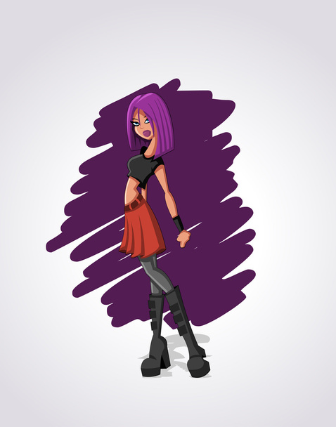 Rock Girl with purple hair - Διάνυσμα, εικόνα