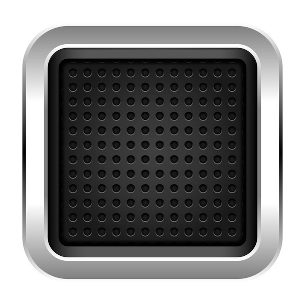 Icono cuadrado de metal cromado vacío con textura de perforación
 - Vector, Imagen