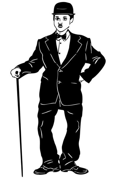 Sketch of little man black suit - Vector, imagen