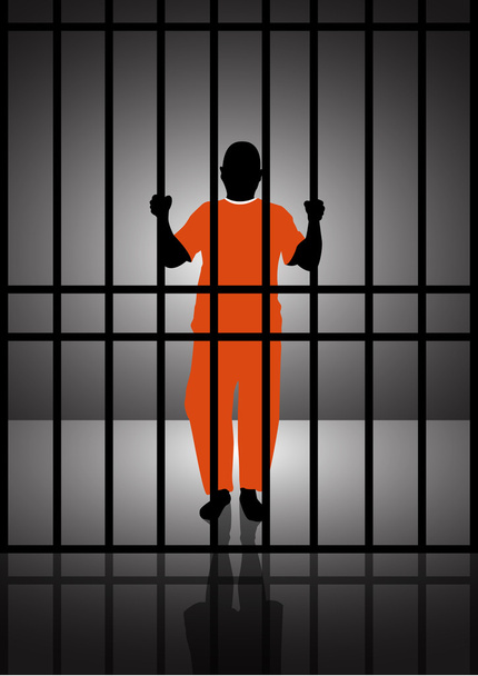 Stock Vector illustration of a man standing behind bars - Vector, Image