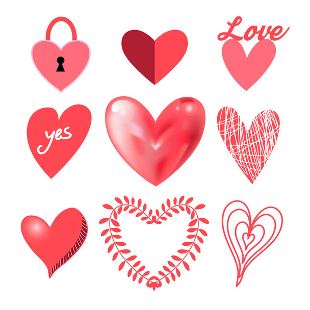 Vector festive collection of hearts - Vector, Image