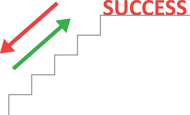 Διανυσματικά σκάλες με κόκκινο επιτυχία και το βέλος προς τα κάτω, μέχρι - Διάνυσμα, εικόνα