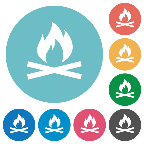 Camp fire flat round icons - Vector, Image