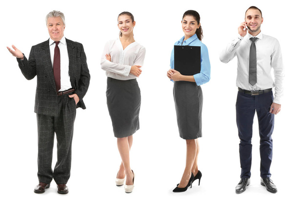 Collage of business people on white background - Foto, imagen