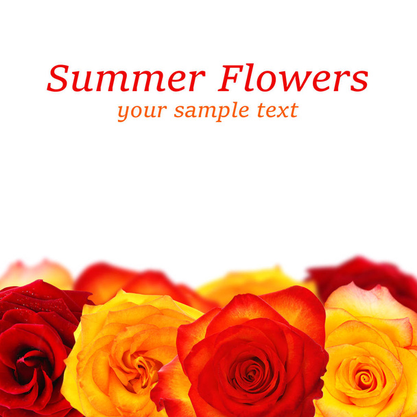 Beautiful flowers with inscription SUMMER FLOWERS - Zdjęcie, obraz