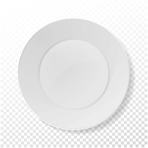 Realistic Plate Vector. Closeup Porcelain Mock Up Tableware Isolated On Transparency Background. Clean Ceramic Kitchen Dish Top View. Cooking Template For Food Presentation. - Vector, Image