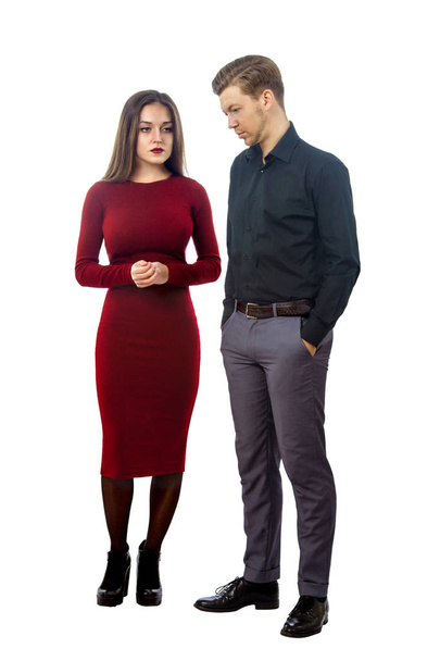 sad girl in red dress and resentful guy - Photo, image