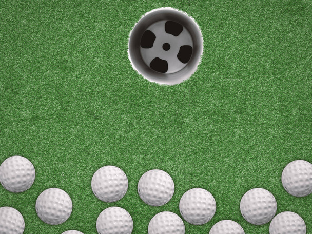 arriba ver pelotas de golf con copa de golf en verde
  - Foto, imagen