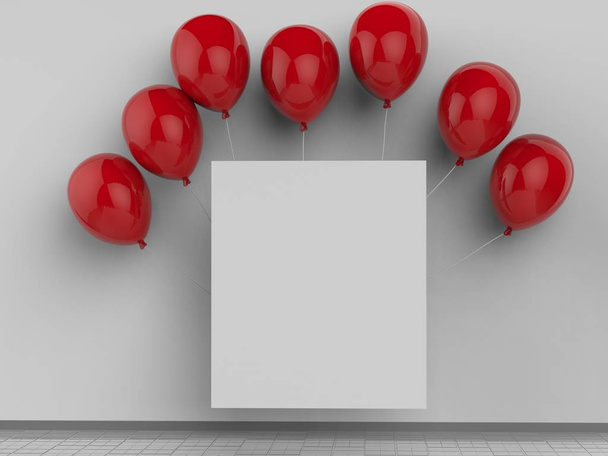 marco cuadrado en blanco con globos rojos
 - Foto, Imagen