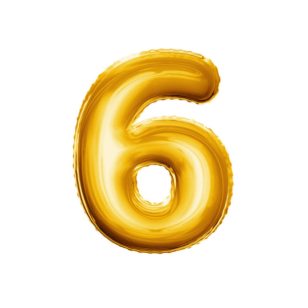 Balloon number 6 Six 3D golden foil realistic alphabet - Photo, Image