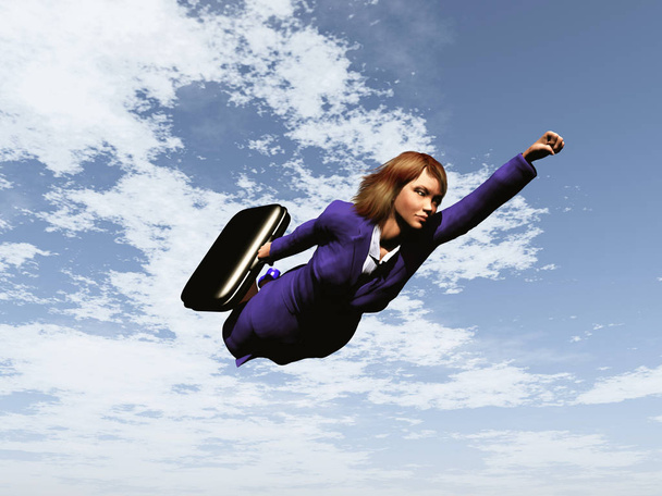 Zakenvrouw vliegen als een superheld - Foto, afbeelding