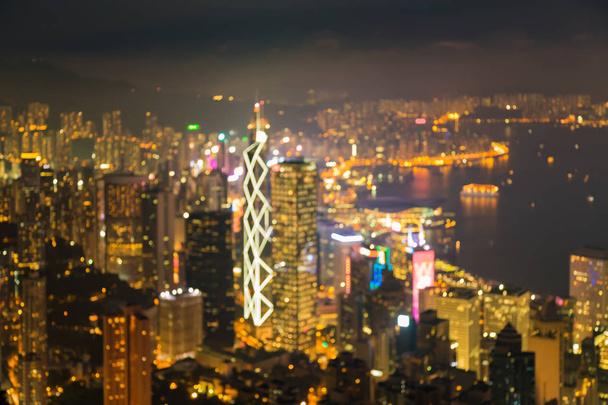 Borrosas luces bokeh Hong Kong vista nocturna de la ciudad
 - Foto, imagen