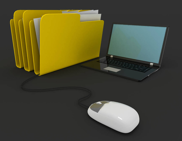 3D-Rendering der Maus mit Dateiordner - Foto, Bild