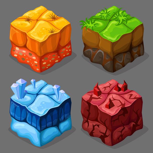 Cartoon Isometric Cubes Set - Vector, Image