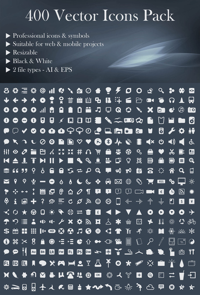400 Vector Icons Pack´(White Version) - Vector, afbeelding