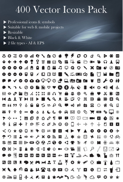 400 Vektorsymbole packen '(schwarze Version)) - Vektor, Bild