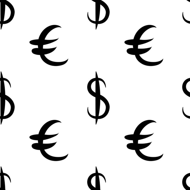 Černé peníze, dolar a euro. Vzor bezešvé. Vektorové ilustrace - Vektor, obrázek