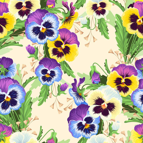 Seamless varicolored pansies - ベクター画像