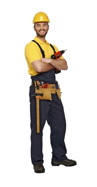 Handyman with drill on white background - Foto, imagen
