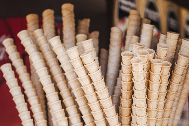 Stack of small waffle cones - Photo, Image