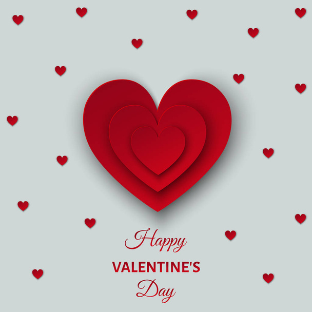 Happy Valentines day  background with red  cut paper hearts. - Vector, afbeelding