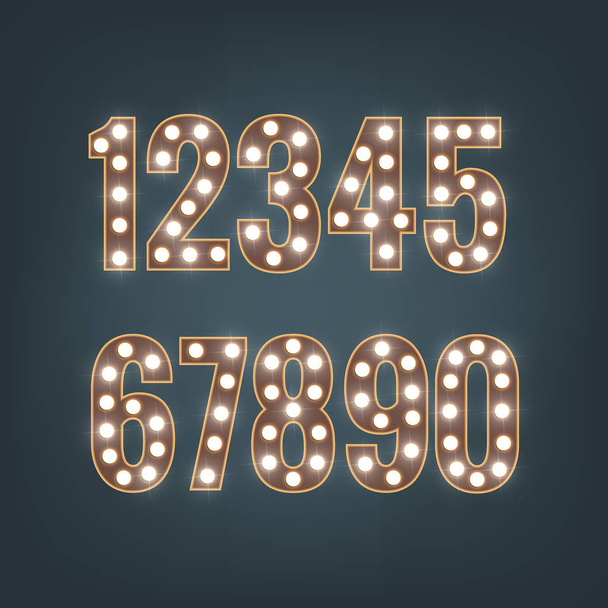 Retro numbers with light bulbs - Vektor, obrázek