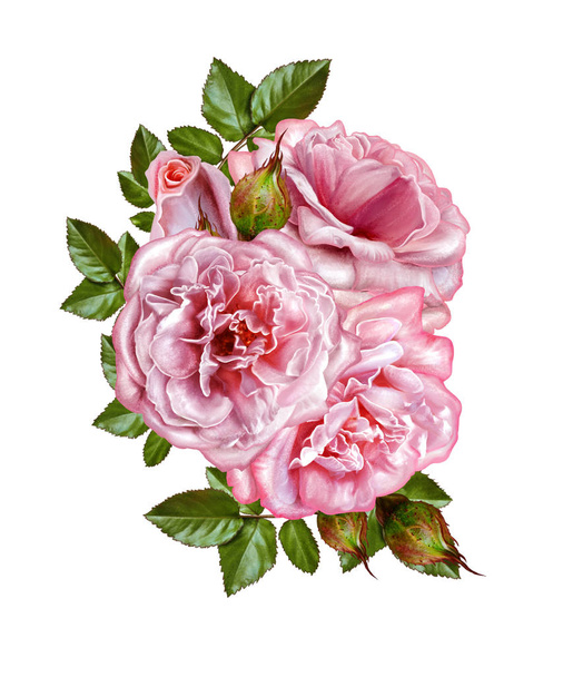 Flower composition. Bouquet of tender pink pastel roses. isolated on white background. - Foto, Imagem