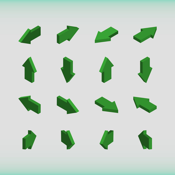 Satz isometrischer Pfeile grün. - Vektor, Bild