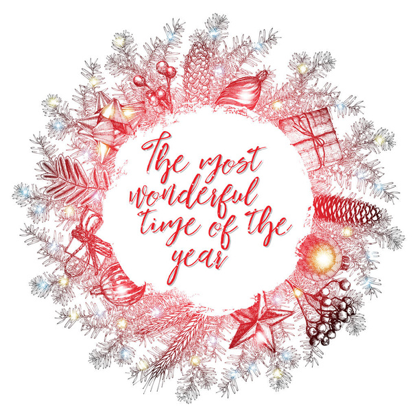 Christmas wreath greeting card - Фото, изображение