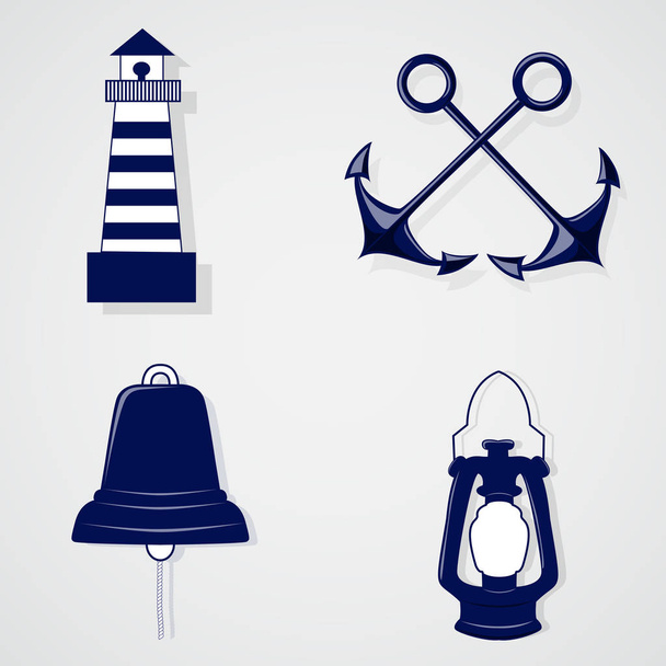 Набір морських символів на світло-сірому фоні
 - Вектор, зображення