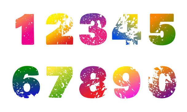 Σετ πολύχρωμα αριθμούς με σκαλιστά grunge κηλίδες στο λευκό backg - Διάνυσμα, εικόνα