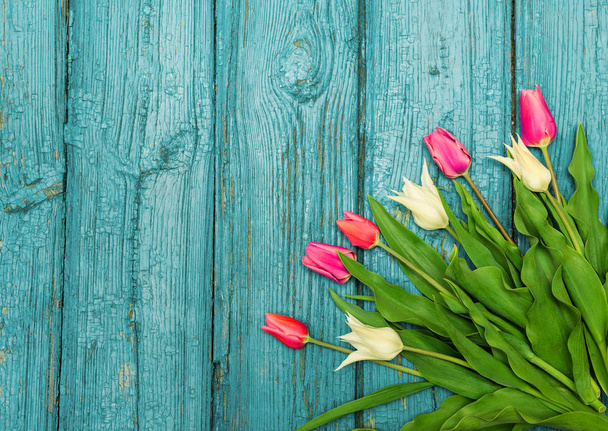 Tulips on a wooden background, Easter, the Mothers Day - Фото, зображення