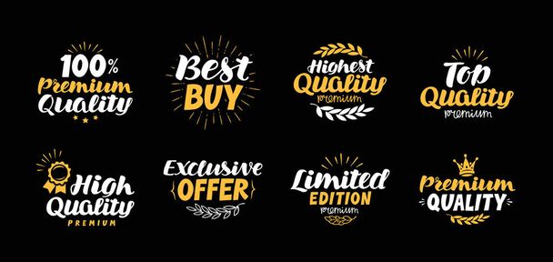 Vector set labels, badges and icons. Lettering high quality, best buy, exclusive offer, premium, limited edition - Vector, afbeelding