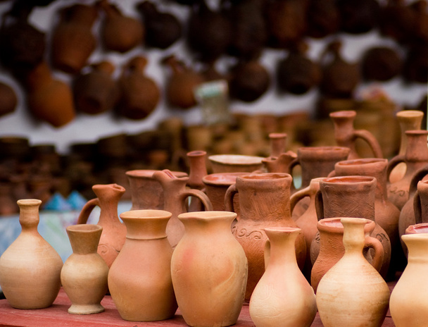 Many handmade old clay pots - Fotoğraf, Görsel