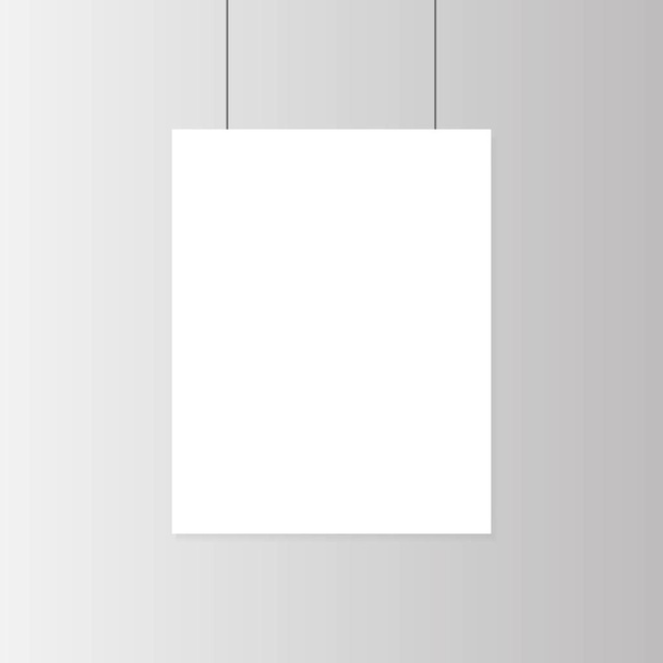 Realistische leeg Witboek poster opknoping op muur mockup. Sjabloonpagina van banner voor de tentoonstelling. Vectorillustratie. - Vector, afbeelding