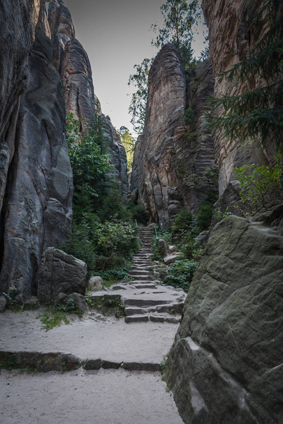 The rock mass in the Czech natural paradise awaits tourists in t - Photo, Image