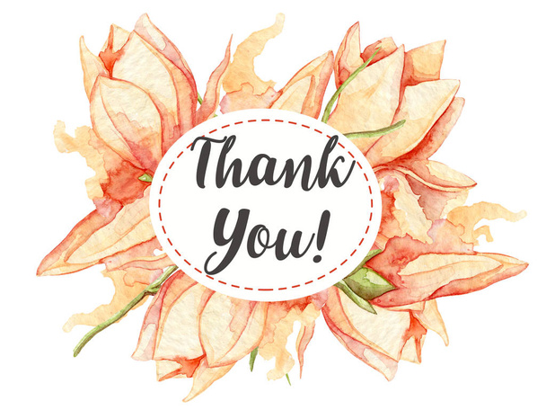 thank you card With Watercolor leaves and flowers. Floral Invitation - Photo, Image