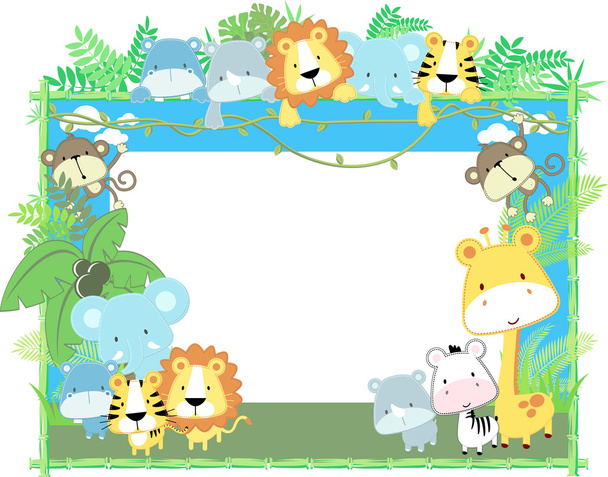 Cute vector baby animals frame jungle theme - Vector, Image