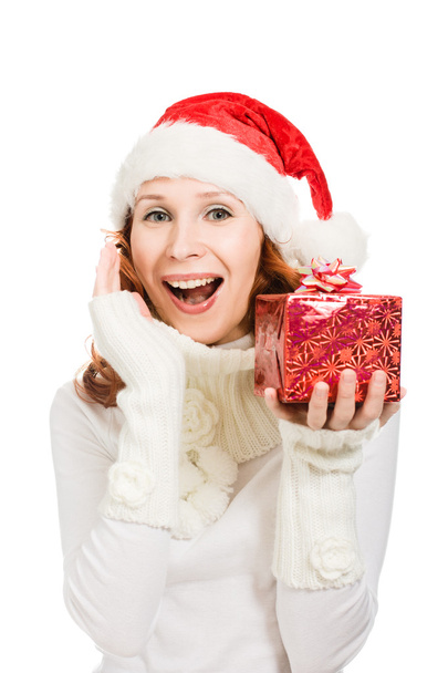Attractive woman in Christmas presents gift - Foto, Imagem